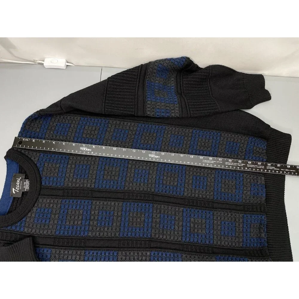 Vintage Tosani Crew Neck Sweater Chunky Waffle Knit Geometric Wool Black Mens XL